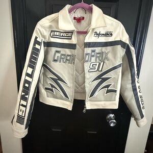Grand Prix Women's Leather Jacket - White and Black